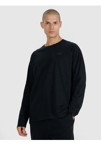 4f - 4F Longsleeve oversize gładki męski - czarny S. Okazja: na co dzień. Kolor: czarny. Materiał: dzianina, bawełna, materiał, jersey. Długość rękawa: długi rękaw. Długość: długie. Wzór: gładki. Styl: sportowy, klasyczny, casual, elegancki #1