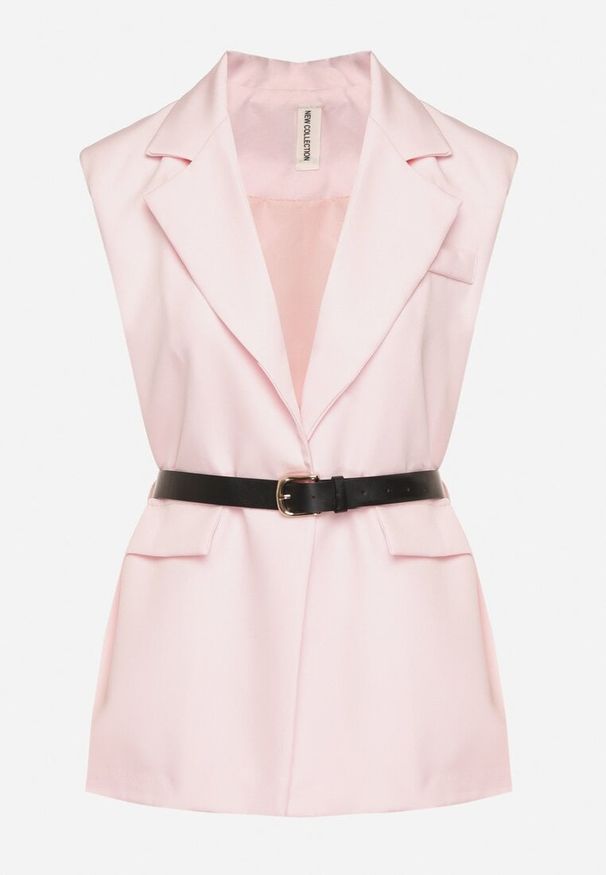 Born2be - Różowa Kamizelka Garniturowa Oversize na Guzik z Paskiem Melazi. Okazja: na co dzień, na spotkanie biznesowe, do pracy. Kolor: różowy. Materiał: jeans. Wzór: aplikacja. Styl: biznesowy, casual, elegancki, klasyczny