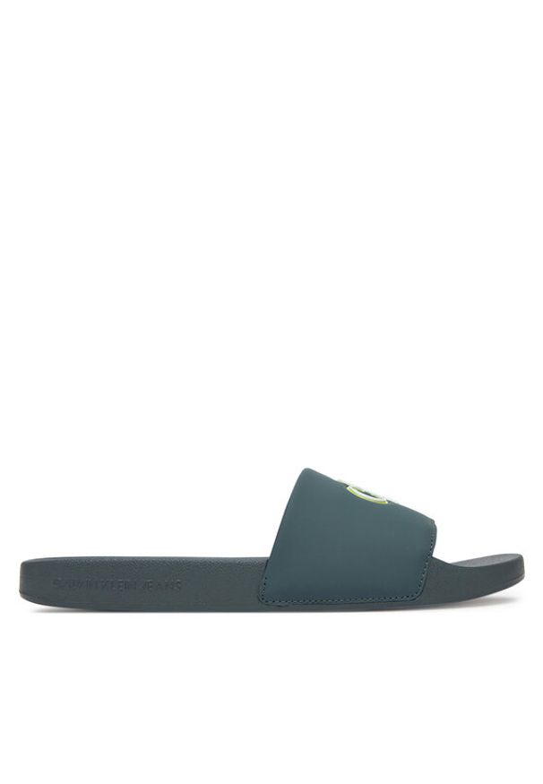 Calvin Klein Jeans Klapki Slide Jelly Mono Pu YM0YM01281 Zielony. Kolor: zielony. Materiał: skóra