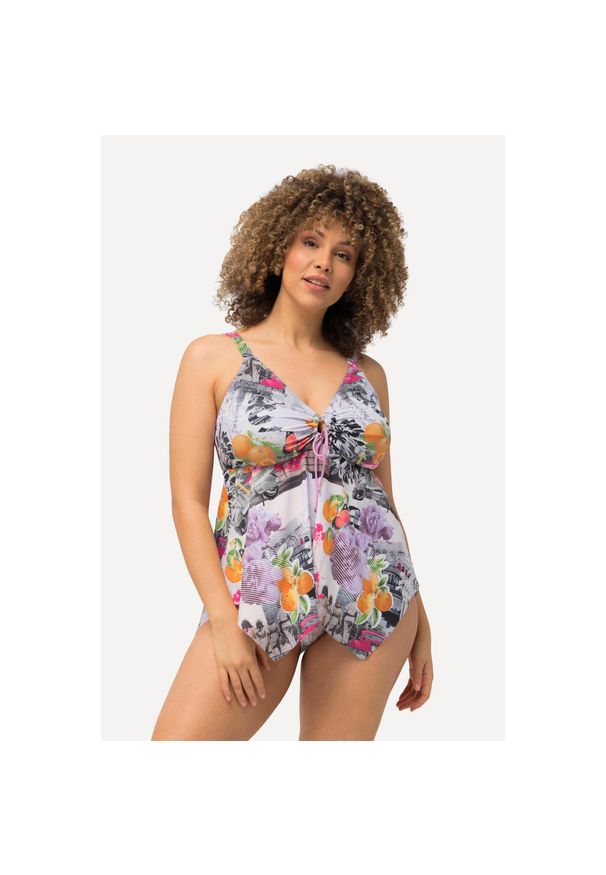 ULLA POPKEN - Damskie Tankini zegarki miękkie miseczki wydłużone boki ramiączka z regulacją. Kolekcja: plus size. Kolor: żółty. Materiał: elastan, poliamid, materiał