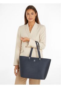 TOMMY HILFIGER - Tommy Hilfiger Torebka Emblem Shopper AW0AW15178 Granatowy. Kolor: niebieski. Materiał: skórzane #5