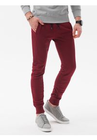 Ombre Clothing - Spodnie męskie dresowe joggery P867 - bordowe - XXL. Kolor: czerwony. Materiał: dresówka