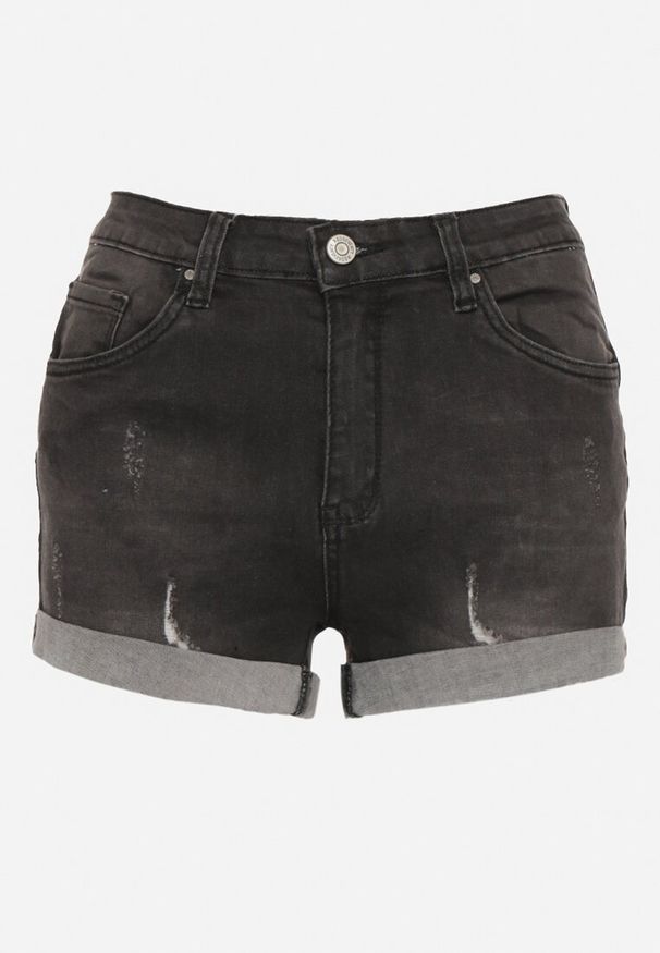 Born2be - Czarne Jeansowe Szorty Push Up z Wysokim Stanem Wiskozą i Bawełną Ozdobione Przetarciami Derisea. Okazja: na co dzień. Stan: podwyższony. Kolor: czarny. Materiał: bawełna, jeans, wiskoza. Wzór: aplikacja. Styl: wizytowy, elegancki, casual