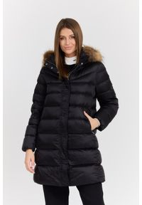 Hetrego - HETREGO Czarna damska kurtka puchowa Leonie Quilted Woman Jacket With Detached Hood, Rozmiar 44 EU - 48 IT. Okazja: na co dzień. Kolor: czarny. Materiał: puch. Długość rękawa: długi rękaw. Długość: długie. Styl: casual