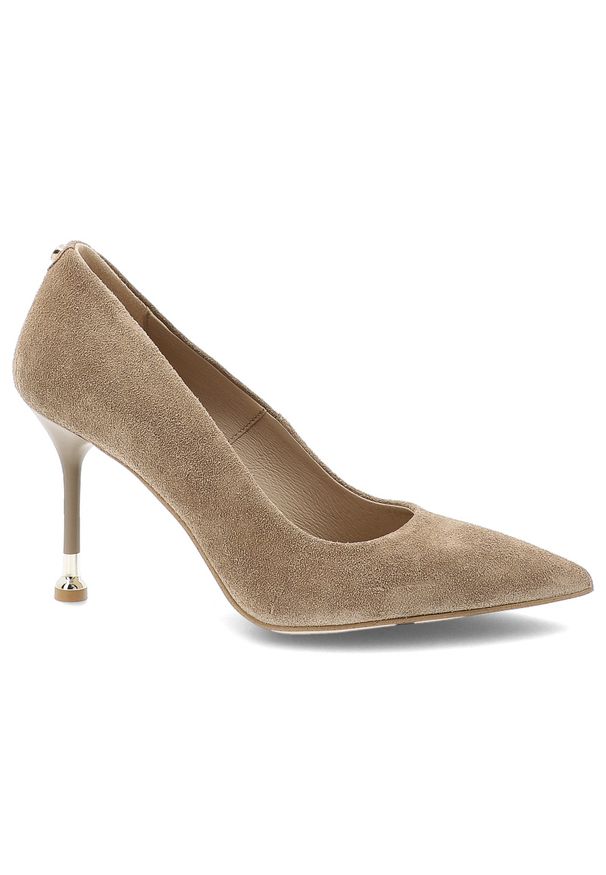 CheBello - Czółenka damskie Chebello, ze skóry zamszowej wsuwane i na wysokiej szpilce, beżowe, 5021_-084-000-PSK-S423. Zapięcie: bez zapięcia. Kolor: beżowy. Materiał: skóra, zamsz