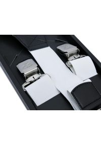 Modini - Szerokie białe szelki do spodni z czarnymi skórkami SZ134. Kolor: wielokolorowy, czarny, biały. Materiał: skóra, guma #1