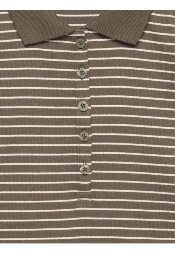 Big-Star - Koszulka damska polo w paski khaki Rellma 303. Typ kołnierza: polo. Kolor: zielony. Materiał: dzianina, włókno, materiał, prążkowany, bawełna. Wzór: paski. Styl: militarny, elegancki, klasyczny