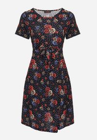 Born2be - Granatowo-Czerwona Rozkloszowana Sukienka w Kwiatowy Wzór Lumilisse. Okazja: na spacer, na co dzień. Kolor: niebieski. Wzór: kwiaty. Styl: klasyczny, casual, elegancki #2