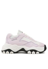 Patrizia Pepe Sneakersy | 8Z0081/E028 | Kobieta | Biały, Fioletowy. Nosek buta: okrągły. Kolor: biały, wielokolorowy, fioletowy. Materiał: skóra ekologiczna, tkanina. Wzór: aplikacja. Obcas: na platformie. Sport: turystyka piesza