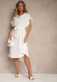 Renee - Biała Pudełkowa Sukienka z Bawełną i Paskiem Savorienne. Okazja: na co dzień. Kolor: biały. Materiał: bawełna. Styl: elegancki, casual #5
