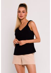 MOE - Czarna Bluzka na Ramiączkach z Odkrytymi Plecami. Kolor: czarny. Materiał: bawełna, elastan. Długość rękawa: na ramiączkach #1