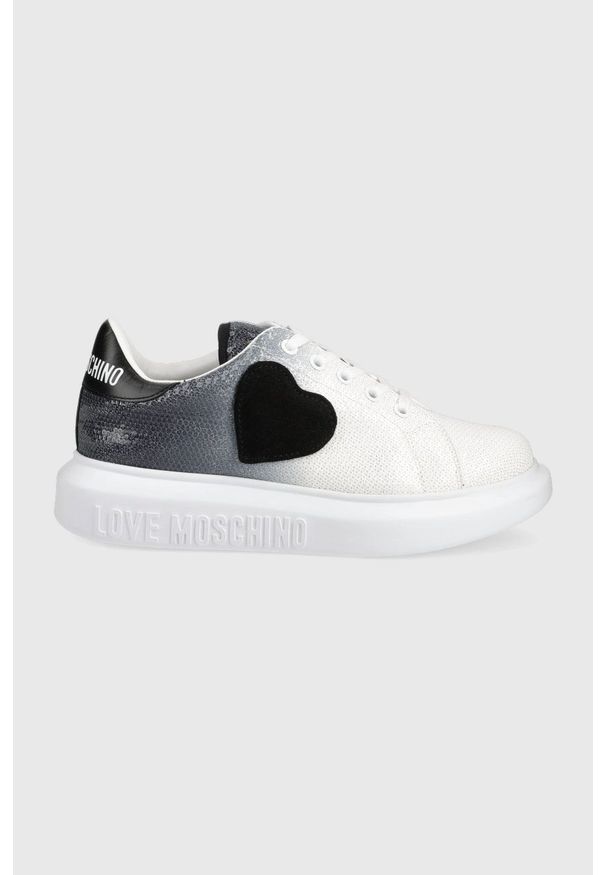 Love Moschino buty kolor biały. Nosek buta: okrągły. Zapięcie: sznurówki. Kolor: biały. Materiał: guma. Obcas: na platformie