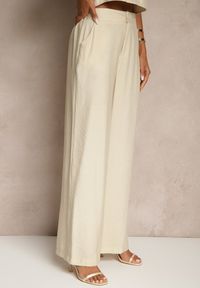 Renee - Beżowy Komplet z Wiskozą Top z Falbanką na Jedno Ramię i Spodnie Wide Leg Nirellea. Kolor: beżowy. Materiał: wiskoza #4