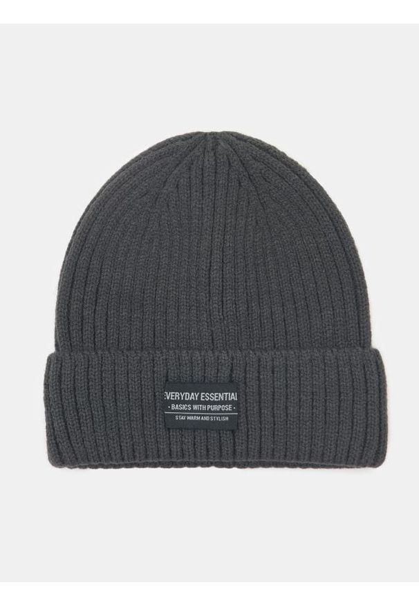 Sinsay - Prążkowana czapka beanie - szary. Kolor: szary. Materiał: prążkowany