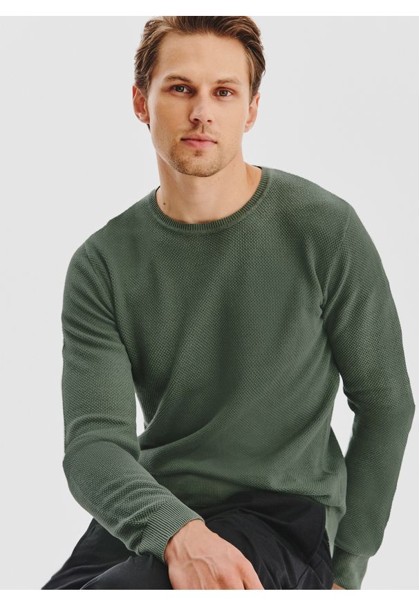 Pako Lorente - PAKO LORENTE - Zielony sweter męski o-neck. Kolor: zielony. Materiał: bawełna. Sezon: jesień