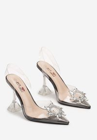 Born2be - Czarne Sandały z Transparentną Cholewką z Obcasem Typu Klepsydra i Cyrkoniami Vlomena. Kolor: czarny. Szerokość cholewki: normalna. Wzór: aplikacja. Obcas: na obcasie. Wysokość obcasa: średni #3