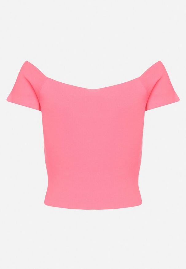 Born2be - Różowa Bluzka z Dekoltem Typu Łódka Siletta. Okazja: na co dzień. Kolor: różowy. Materiał: jeans. Styl: klasyczny, elegancki, casual