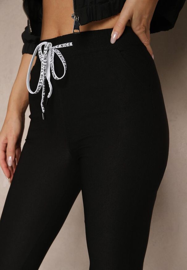 Renee - Czarne Spodnie z Bawełną i Sznurowaniem Purrena. Okazja: na co dzień. Kolor: czarny. Materiał: bawełna. Styl: casual, elegancki