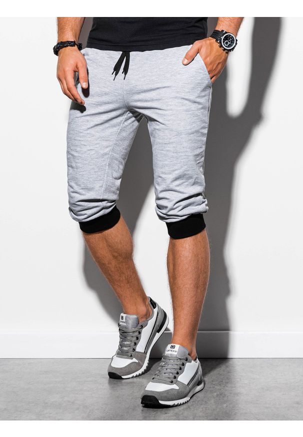 Ombre Clothing - Krótkie spodenki męskie dresowe P29 - szaro-czarne - XL. Kolor: szary. Materiał: dresówka. Długość: krótkie. Styl: klasyczny