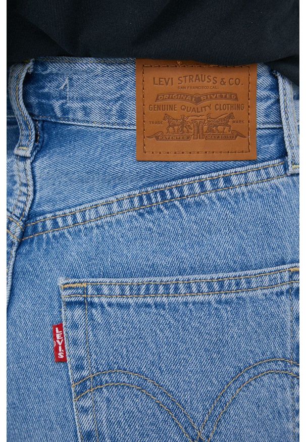 Levi's® - Levi's szorty jeansowe damskie gładkie high waist. Okazja: na spotkanie biznesowe, na co dzień. Stan: podwyższony. Kolor: niebieski. Materiał: jeans. Wzór: gładki. Styl: casual, biznesowy