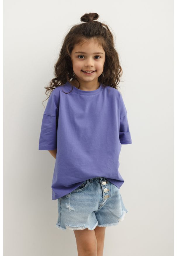 Marsala - MINI t-shirt o kroju oversize w kolorze ULTRA VIOLET - CLIQUE-104-110 (4-5). Kolor: fioletowy. Materiał: bawełna, elastan. Styl: klasyczny, elegancki