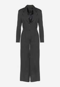 Born2be - Ciemnoszary Garniturowy Kombinezon z Wiskozą z Szerokimi Nogawkami i Zapięciem na Guziki Avaline. Okazja: na spotkanie biznesowe. Kolor: szary. Materiał: wiskoza. Styl: biznesowy, elegancki, sportowy, klasyczny #4