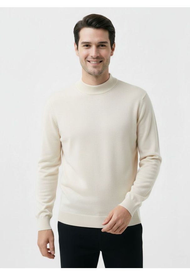 Klasyczny, Bawełniany Półgolf Męski - Brave Soul - Kremowy. Kolor: beżowy, wielokolorowy, brązowy. Materiał: bawełna. Sezon: jesień, zima. Styl: klasyczny