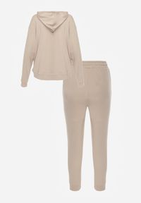 Renee - Beżowy Komplet Dresowy Spodnie Joggery i Bluza z Kapturem na Suwak Bernika. Kolor: beżowy. Materiał: dresówka. Wzór: gładki #8