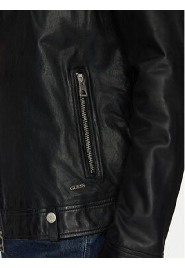 Guess Kurtka skórzana M2YL12 L0QN0 Czarny Regular Fit. Kolor: czarny. Materiał: skóra