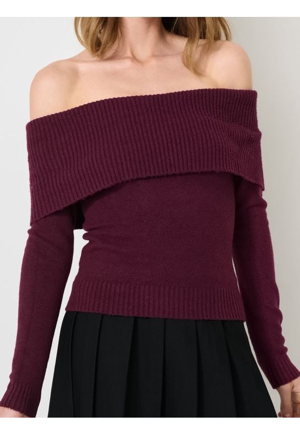 Sinsay - Sweter z dekoracyjnym dekoltem - bordowy. Kolor: czerwony