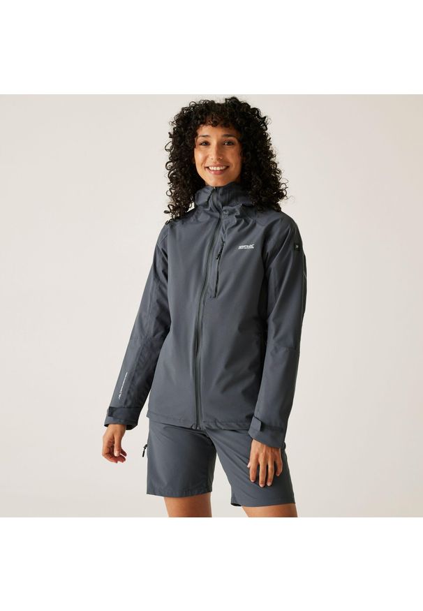 Regatta - Kurtka turystyczna przeciwdeszczowa damska Birchdale wodoodporna. Kolor: szary, wielokolorowy, fioletowy. Materiał: tkanina, poliester. Sport: turystyka piesza