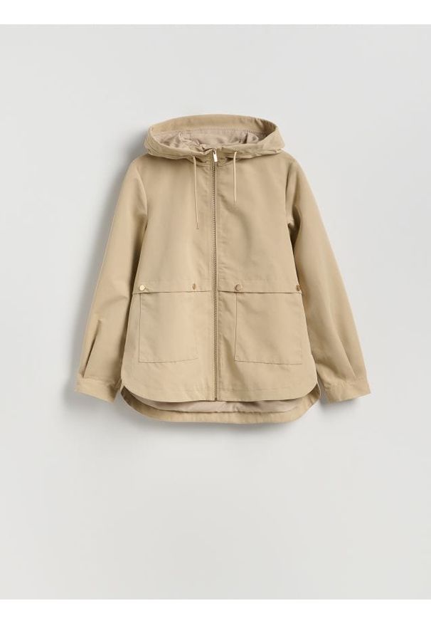 Reserved - Kurtka parka z kapturem - beżowy. Typ kołnierza: kaptur. Kolor: beżowy. Materiał: tkanina. Wzór: gładki
