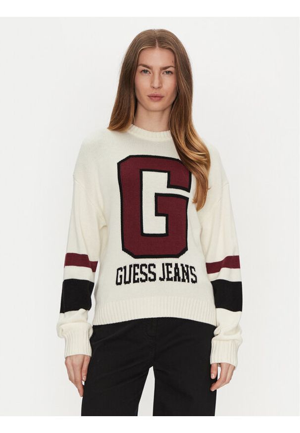 Guess Jeans Sweter W4BR11 Z3HN2 Biały Regular Fit. Kolor: biały. Materiał: syntetyk