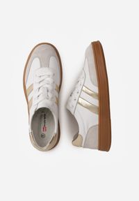 Born2be - Białe Skórzane Sneakersy i Ozdobnymi Paskami Zelisei. Okazja: na co dzień. Zapięcie: pasek. Kolor: biały. Materiał: skóra #7