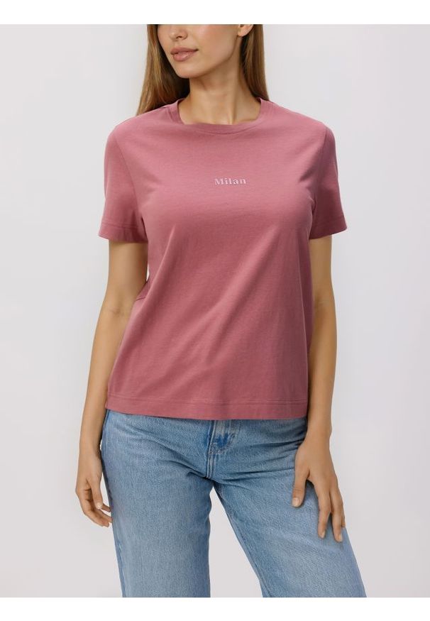 Reserved - T-shirt z nadrukiem - różowy. Kolor: różowy. Materiał: dzianina, bawełna. Wzór: nadruk