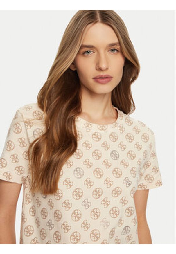 Guess T-Shirt V4YI04 I3Z14 Écru Regular Fit. Materiał: bawełna