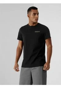 4f - T-shirt regular z nadrukiem męski. Kolor: czarny. Materiał: dzianina, bawełna. Wzór: nadruk #1