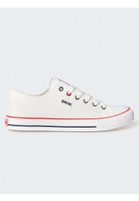Big-Star - Trampki męskie niskie białe JJ174600 101. Okazja: do pracy, na co dzień. Zapięcie: sznurówki. Kolor: biały. Materiał: jeans, żakard. Szerokość cholewki: normalna. Styl: casual, sportowy