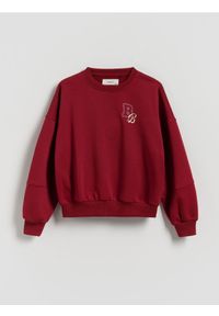 Reserved - Bluza z drobnym nadrukiem - bordowy. Kolor: czerwony. Materiał: bawełna. Wzór: nadruk