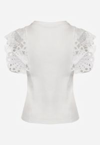 Born2be - Biały Bawełniany Top z Koronką przy Ramionach Learena. Kolor: biały. Materiał: bawełna, koronka. Długość rękawa: bez rękawów. Wzór: koronka #5