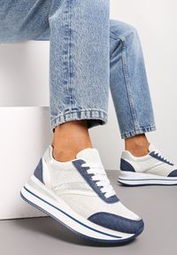 Renee - Niebiesko-Białe Sneakersy na Piankowej Podeszwie z Brokatowymi Wstawkami Ahova. Kolor: niebieski. Szerokość cholewki: normalna #1