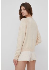 Desigual sweter z domieszką wełny 22SWJF40 damski kolor beżowy lekki. Okazja: na co dzień. Kolor: beżowy. Materiał: wełna. Długość rękawa: raglanowy rękaw. Wzór: aplikacja. Styl: casual #2