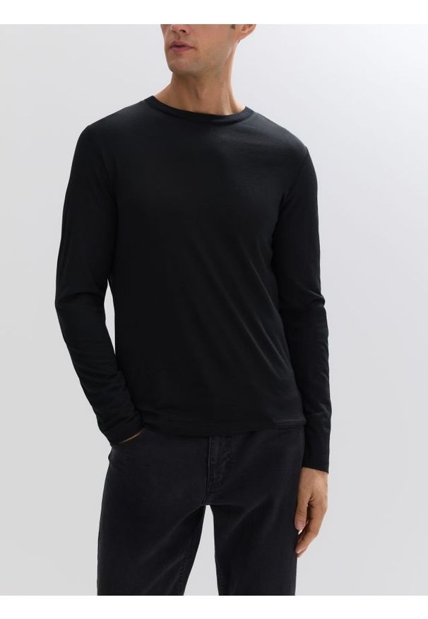 Reserved - Longsleeve z wełny merino - czarny. Kolor: czarny. Materiał: wełna. Długość rękawa: długi rękaw
