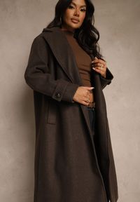 Renee - Brązowy Elegancki Płaszcz z Wełny i Wiskozy o Dwurzędowym Kroju Oversize Tilisana. Kolor: brązowy. Materiał: wiskoza, wełna. Styl: elegancki #3