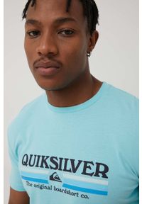 Quiksilver t-shirt bawełniany z nadrukiem. Kolor: niebieski. Materiał: bawełna. Wzór: nadruk