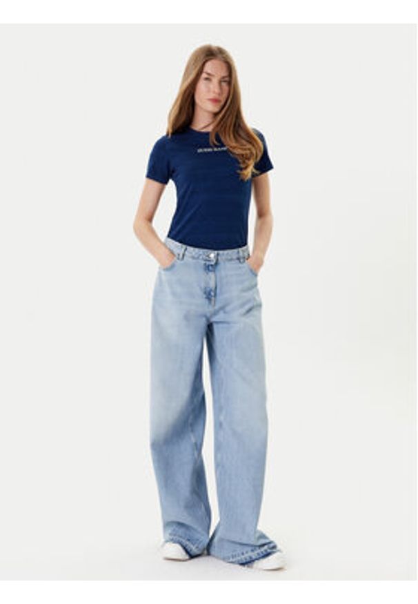 Guess Jeans T-Shirt W5GI41 KCTL1 Granatowy Slim Fit. Kolor: niebieski. Materiał: bawełna