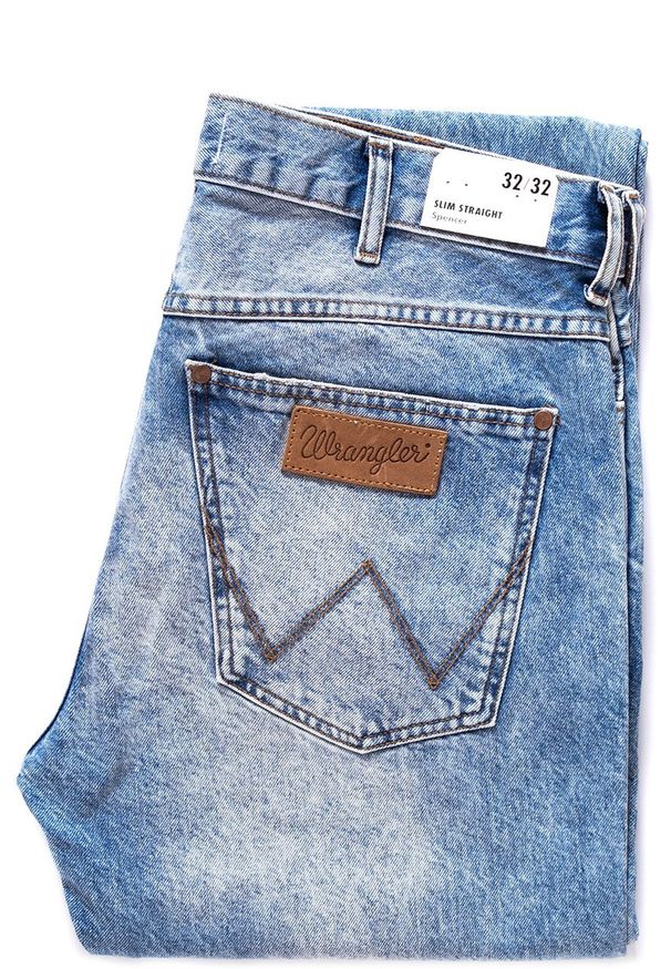 Wrangler - WRANGLER SPODNIE MĘSKIE SPENCER GLASTON BLUE W16AGW13SS OUTLET 112127214. Stan: obniżony. Wzór: aplikacja