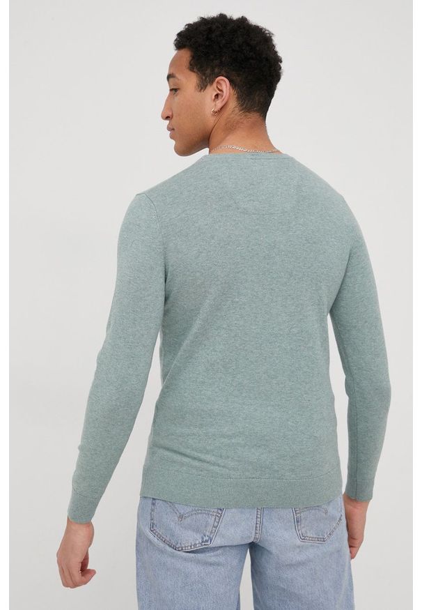 Tom Tailor sweter bawełniany męska kolor turkusowy. Okazja: na co dzień. Kolor: turkusowy. Materiał: bawełna. Długość rękawa: długi rękaw. Długość: długie. Styl: casual