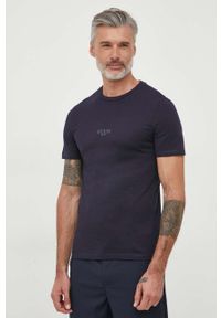 Guess t-shirt bawełniany kolor granatowy z aplikacją. Kolor: niebieski. Materiał: bawełna. Wzór: aplikacja. Styl: klasyczny #4
