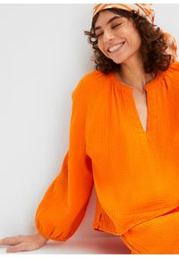 bonprix - Bluzka muślinowa oversize. Typ kołnierza: dekolt w serek. Kolor: pomarańczowy. Materiał: bawełna. Sezon: lato #3